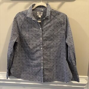 Barbour Women's LS Button Up Blue Gingham/Polkadot Shirt Size 8